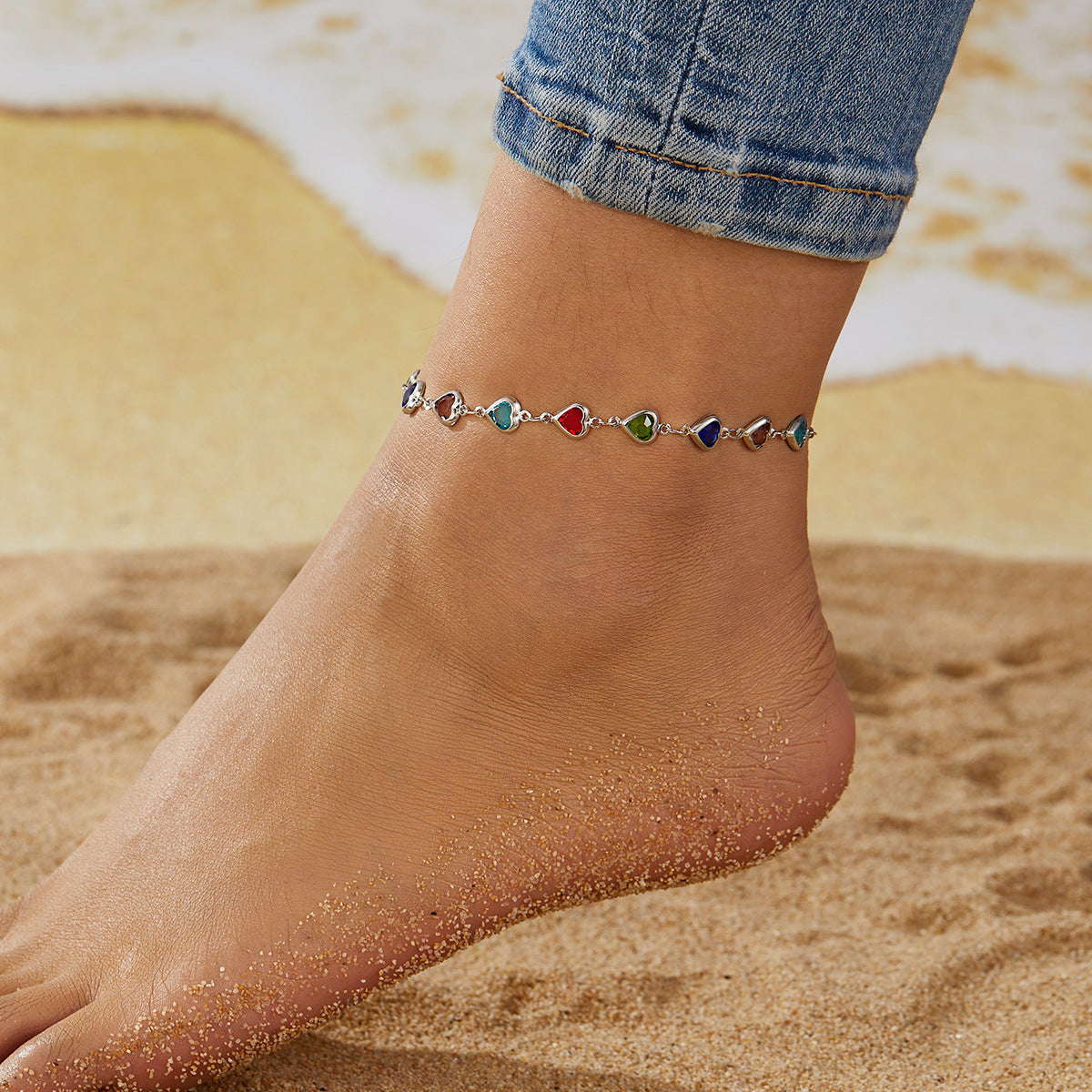 Wholesale Ethnic Heart Heart Glass Diamond Beaded Alloy Necklace